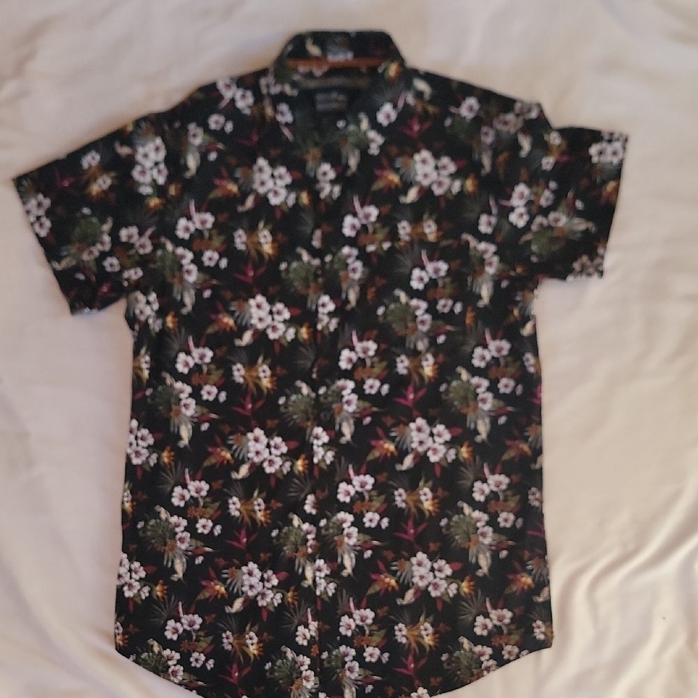 Young Men's Floral Black Button Down Shirt